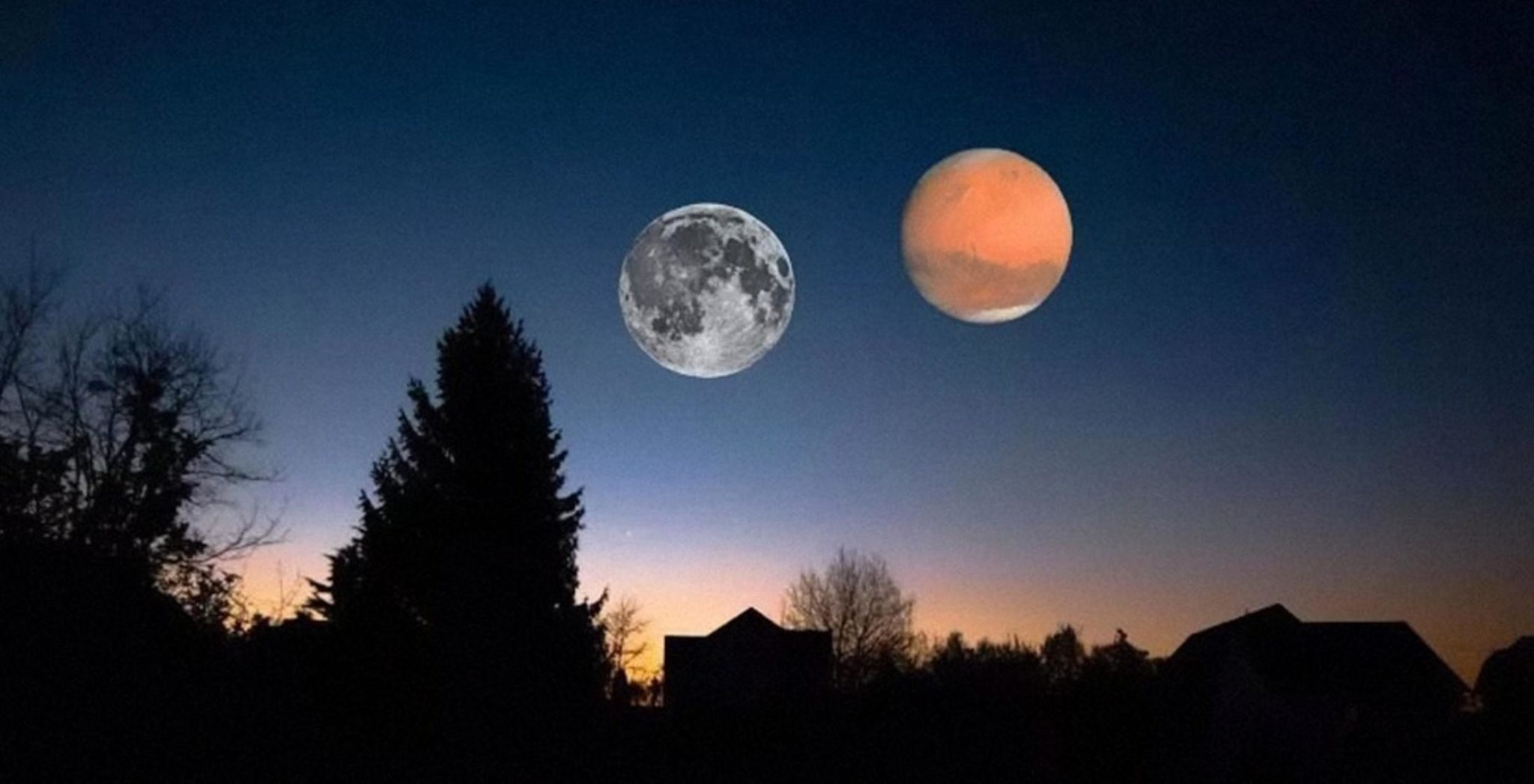 Явление две луны. Марс на небе. Две Луны. Земля на небе Луны. Луна и Марс.